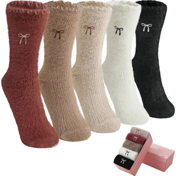 New 5 Pairs Fuzzy Soft Cozy Comfortable Socks for Women, Casual Sleep Comfy Sock - Picture 1 of 6